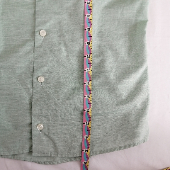 Eton Super Slim Fit Men's Dress Shirt Green Cotton Linen Blend 14.5 w 32" Sleeve - Picture 14 of 16